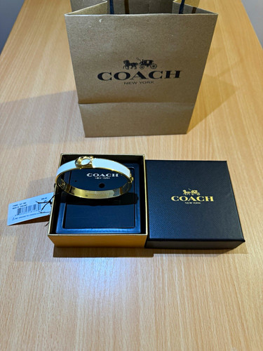 Coach gold white enamel - enamel, hinged
